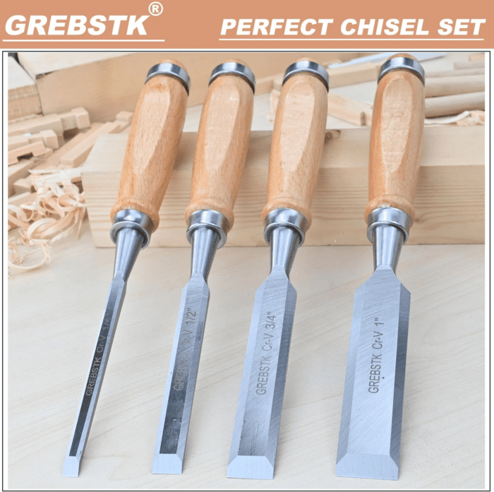 9.5In Wood Chisel Set for Woodworking, 4Pcs Chrome Vanadium Steel Bevel-Edge Bench Chisels with Cap, Comfortable Beech High Impact Handle - Image 7