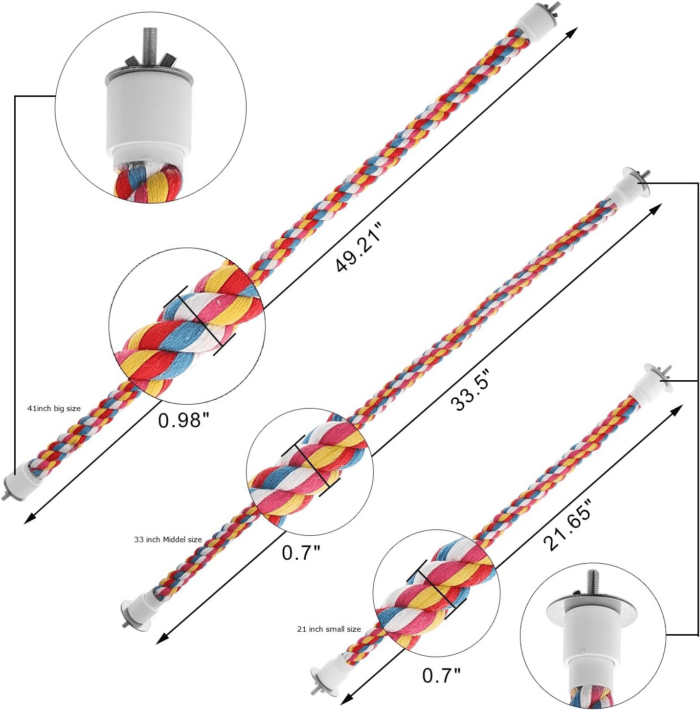 Bird Rope Perches,Parrot Toys 21 Inches Rope Bungee Bird Toy (21 Inches)[1 Pack] - Image 2