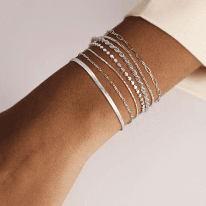 Silver Bracelets for Women Trendy Waterproof Silver Dainty Bracelet Stack Adjustable Layered Bracelet Set Minimalist Fashion Jewelry - Image 9