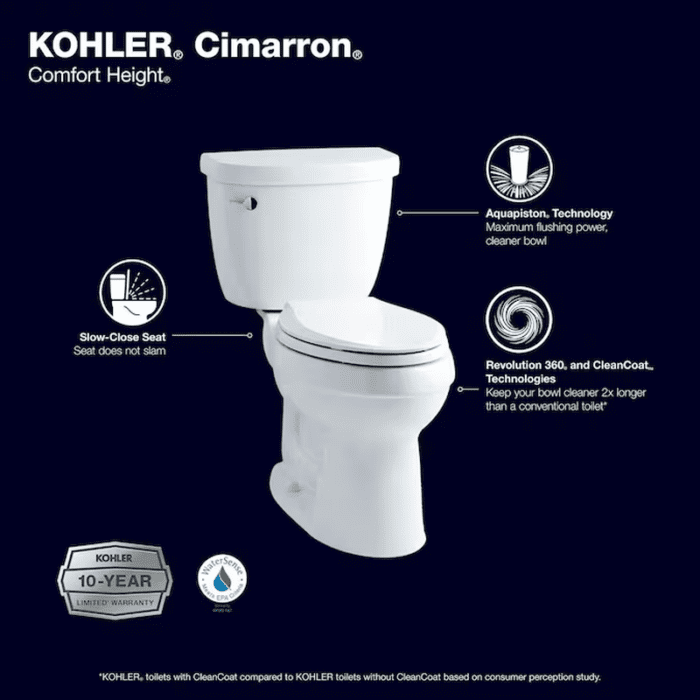 Cimarron White round Chair Height Soft Close 2-Piece Toilet 12-In Rough-In Watersense 1.28 GPF - Image 3