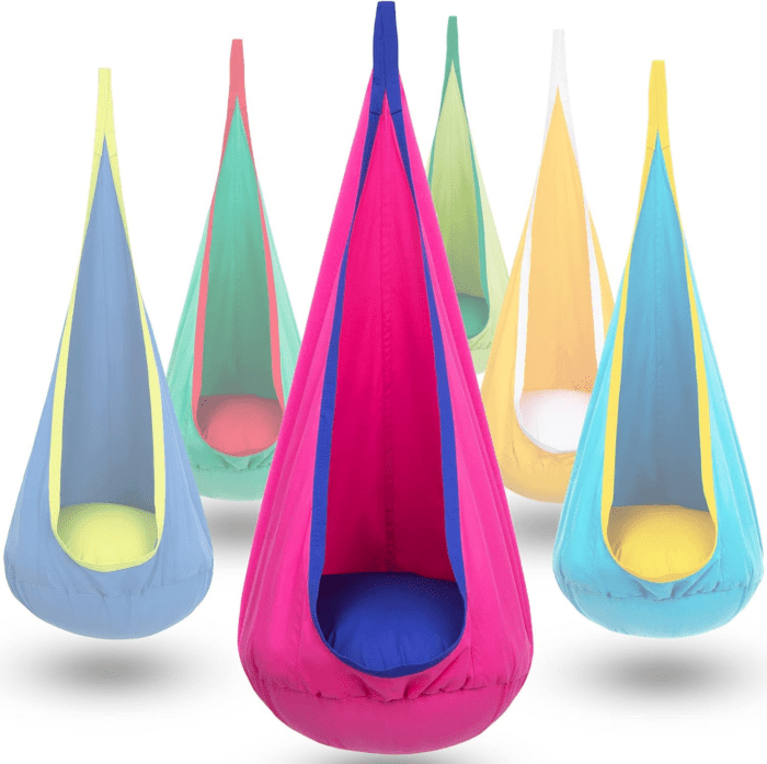 Kids Pod Swing Seat, Hanging Hammock Chair with Inflatable Pillow, Sensory Swing Chair for Outdoor and Indoor, Max 176 Lbs, Pink and Blue