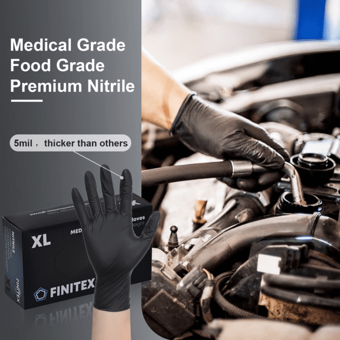 - Black Nitrile Disposable Gloves, 5Mil, Powder/Latex-Free, Medical Exam 100 PCS for Examination Home Cleaning Food Gloves (X-Large) - Image 2