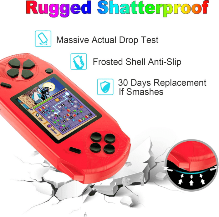 16 Bit Handheld Games for Kids Adults 3.0'' Large Screen Preloaded 100 HD Classic Retro Video Games USB Rechargeable Seniors Electronic Game Player Birthday Xmas Present (Red) - Image 5