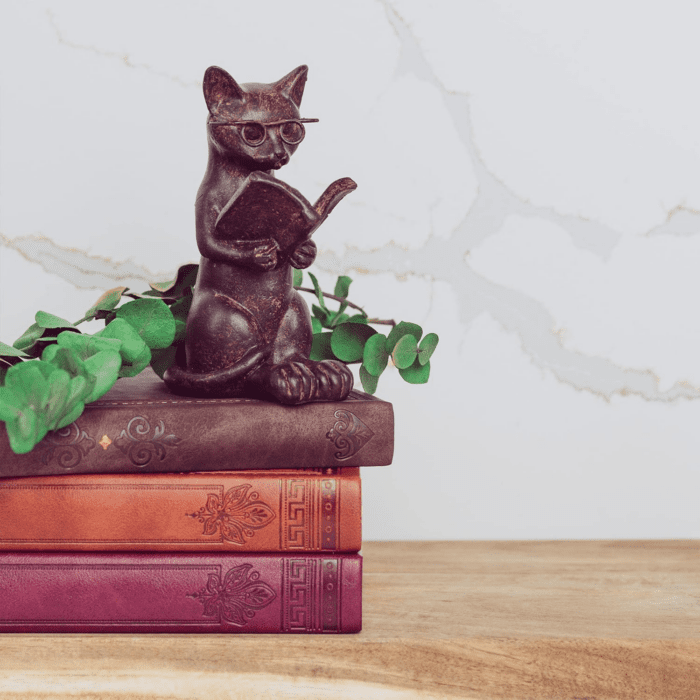 . Cat Figurine - Cute Cat Statue - Whimsical Cat Decor for Cat Lovers - Cat Collectibles and Meditation Decor - Cat with Eye Glasses - 4'' L X 3'' W X 5'' H - Image 6