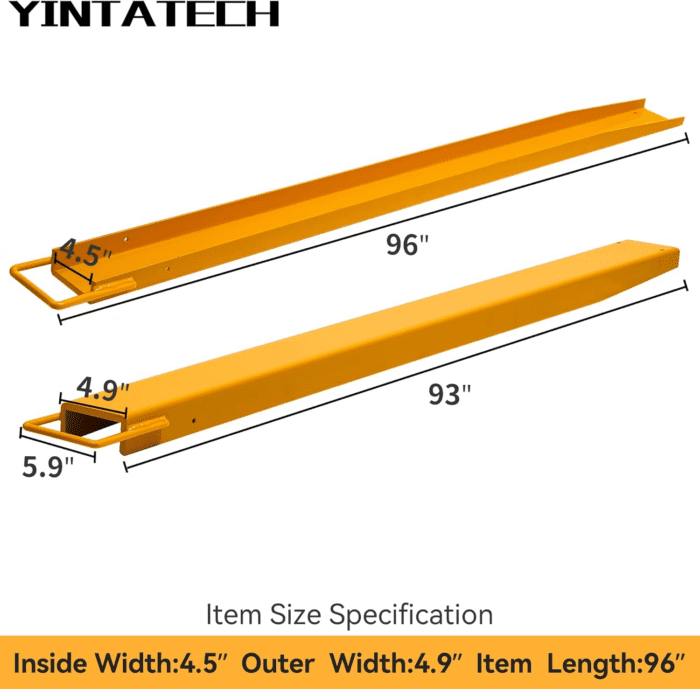 4.5In Width Forklift Extensions Fits for 4" Wide Forks, Heavy Duty Pallet Fork Extension, 96In Length, 1 Pair, Yellow - Image 5