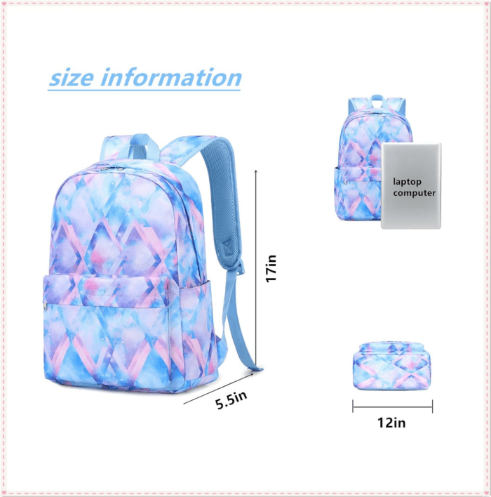 Girls School Backpack Elementary Middle Lightning Bookbag Laptop Teenager Waterproof Lightweight 17 Inches (4Blue) - Image 3