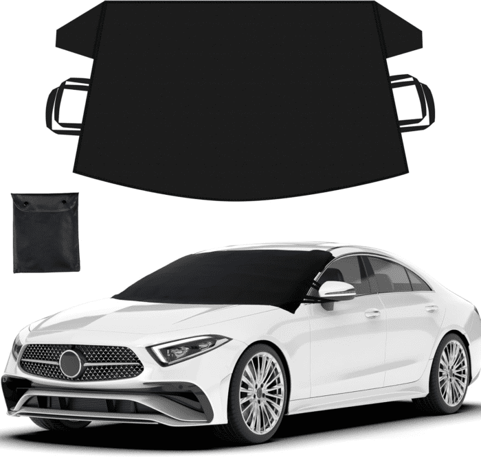 Windshield Cover for Ice and Snow | Heavy Duty 600D Oxford Fabric | Windshield Protector for Cars, Suvs, Trucks | Secure Fit Waterproof Frost Cover | Winter Car Accessories | Medium (69"X42")