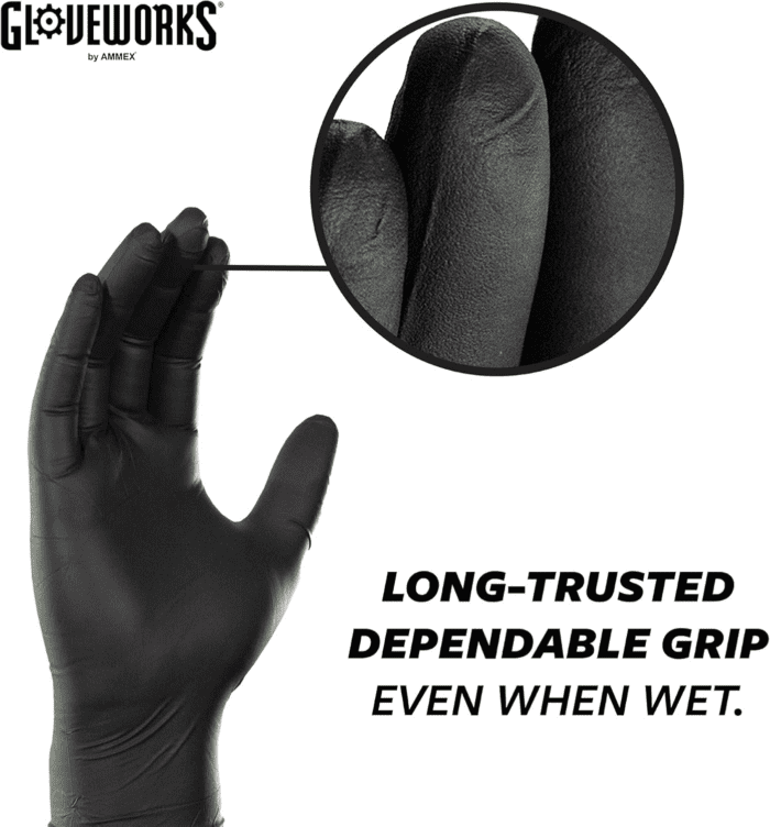 Black Disposable Nitrile Industrial Gloves, 5 Mil, Latex & Powder-Free, Food-Safe, Textured - Image 4