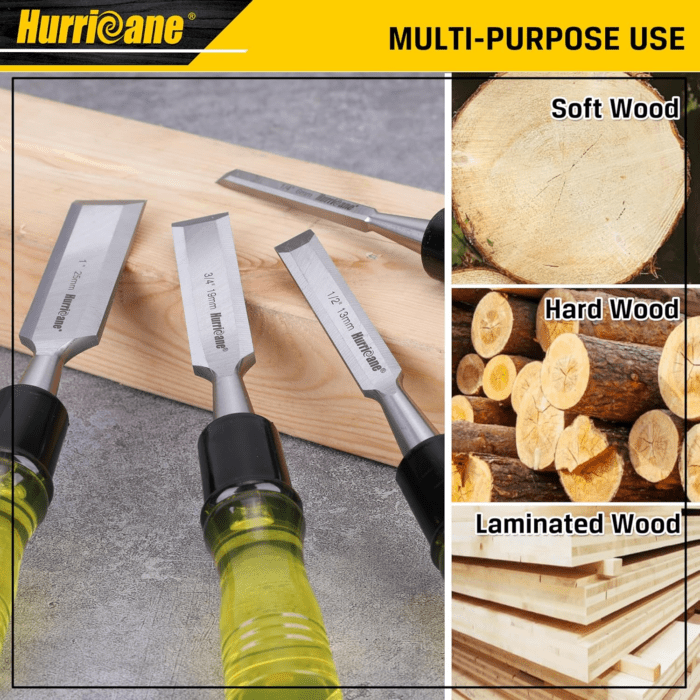 4 Piece Wood Chisel Set for Woodworking, CR-V Steel Beveled Edge Blade, Durable PVC High Impact Handle Wood Chisel - Image 4