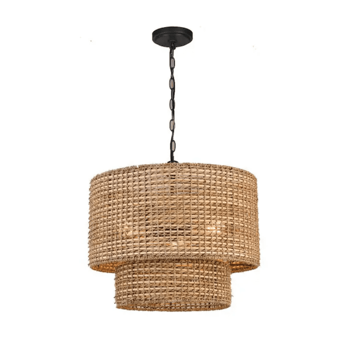 Adara 3-Light Natural Traditional Drum Medium Hanging Pendant Light - Image 5