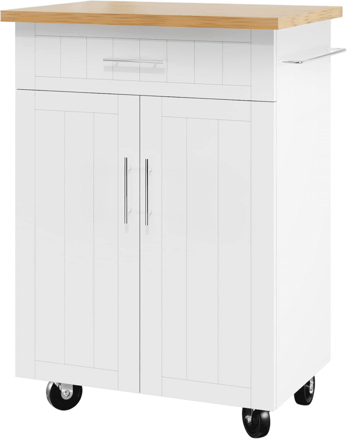 Kitchen Island Cart with Storage,Rolling Side Table on Wheels with Large Worktop, Cabinet,Towel Rack and Drawers for Kitchen,Dinning Room, White - Image 7