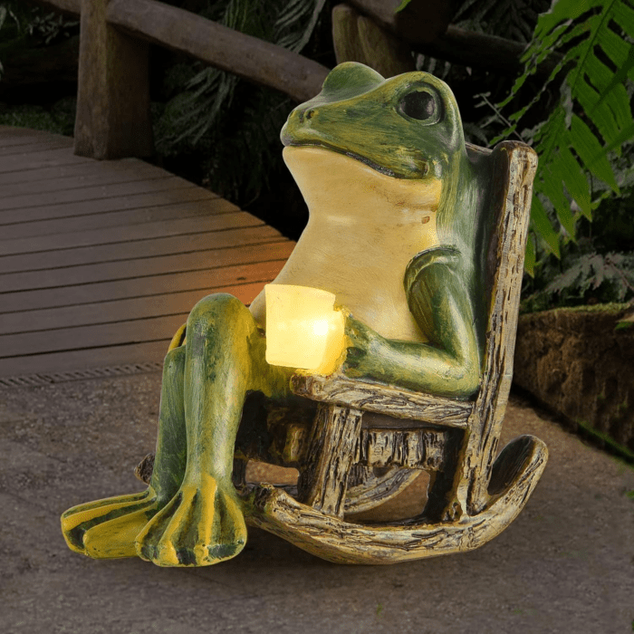 Miniature Frog Garden Statue Christmas Decorations Fairy Garden Accessories Outdoor Figurine Lights Solar Garden Frog Decor Art Housewarming Gift for Patio,Yard,Lawn Ornament,3.89"X2.36"X3.93"