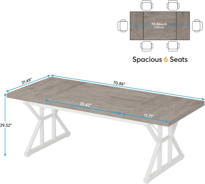 70.8-Inch Executive Desk, Large Computer Office Desk Workstation, Modern Simple Style Laptop Desk Study Writing Table Business Furniture for Home Office (Grey/White, 70.8 Inch) - Image 2