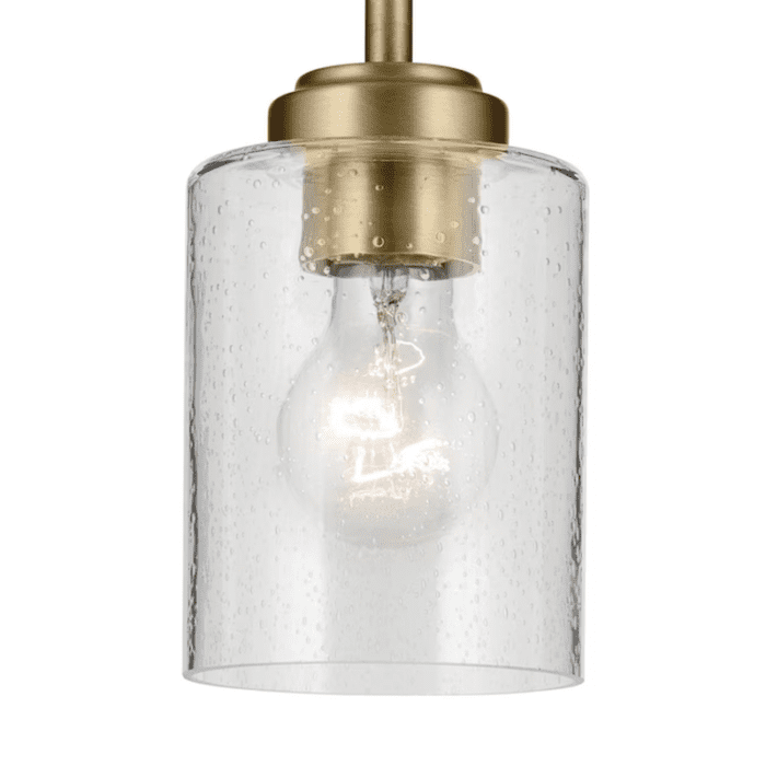 Winslow Natural Brass Industrial Seeded Glass Cylinder Led, Mini Hanging Pendant Light - Image 3