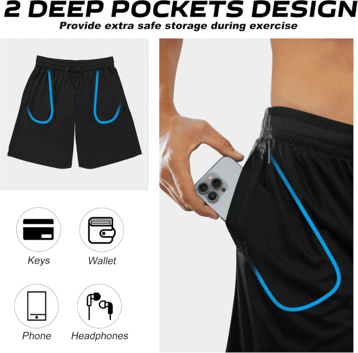 Athletic Shorts for Men with Pockets and Elastic Waistband Quick Dry Activewear - Image 3