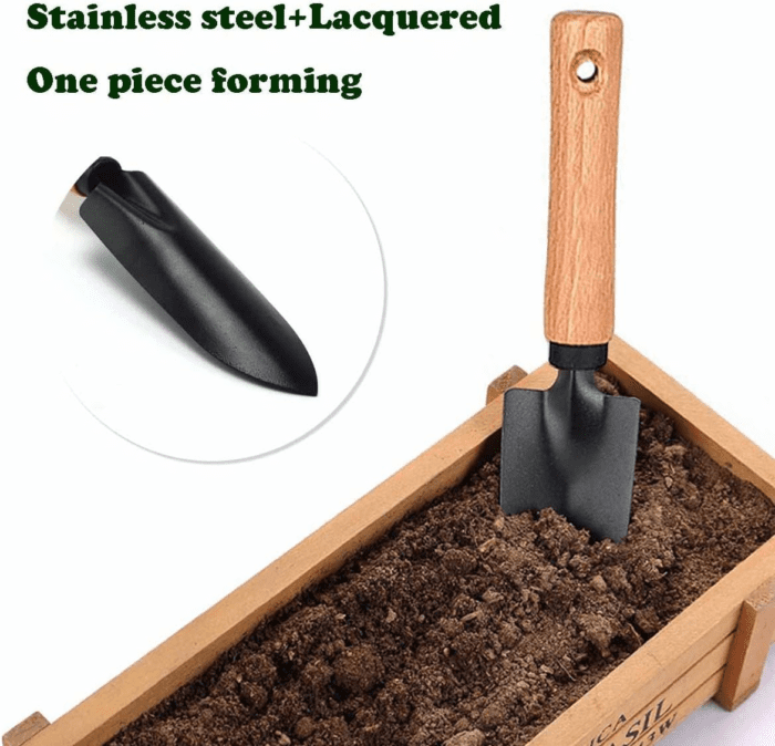 3 Pieces Garden Tools Set-Garden Rake Trowel, Gardening Tools with Wood Handle,Iron Crafts Gardening Work Kit with Solid Wood Ergonomic Handle Tools Succulent Gift Set Outdoor Gardening Tools(Black) - Image 4