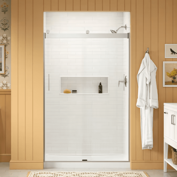 Levity Bright Silver 44-In to 48-In W X 74-In H Frameless Bypass Sliding Shower Door - Image 3