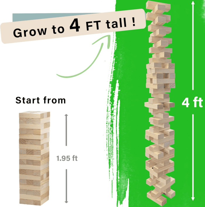 Outdoor Games Large Tower Game 54 Blocks Stacking Game - Includes Carry Bag and Scoreboard - Image 2