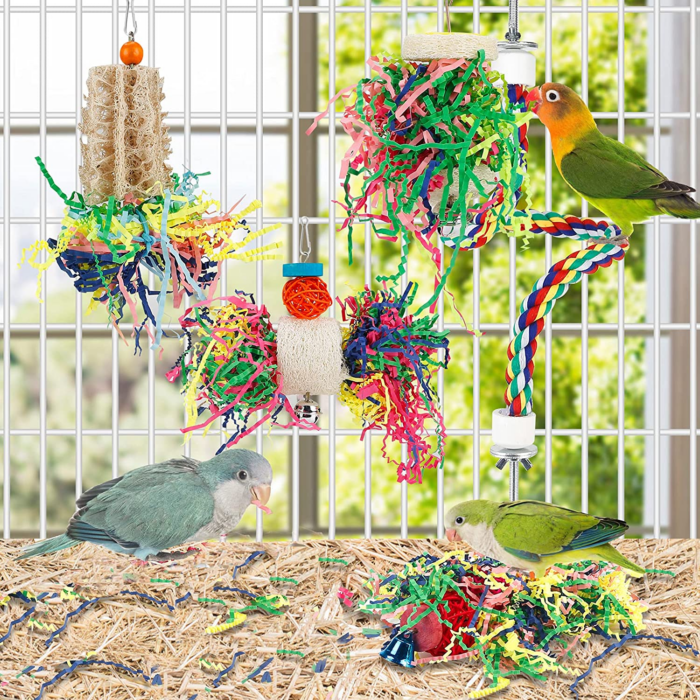 Bird Toys Bird Shredding Foraging Toys Parakeet Toy Chewing Hanging Toy Bird Shredded Paper Bird Cage Accessories Bird Rope Perch for Conure Cockatiel Budgies Lovebird Parrotlet (Without Rope Perch) - Image 3