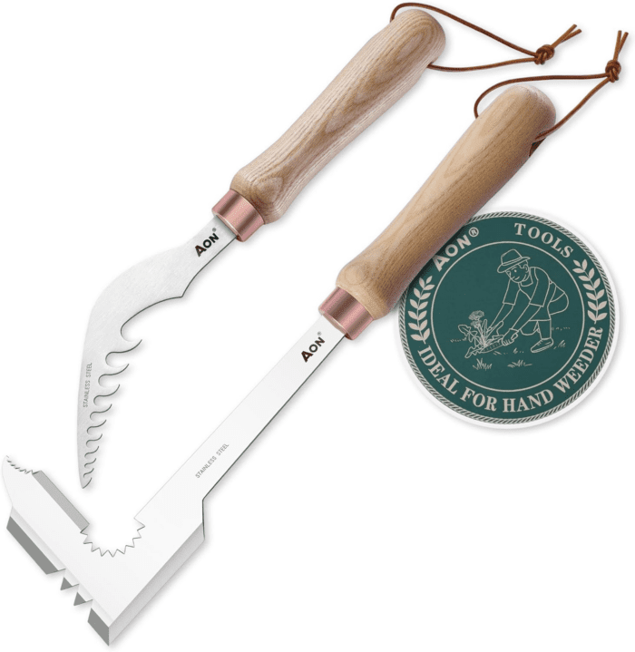 2Pack Hand Crack Weeder Puller Tool Set - Made with Heat Treated Steel and Ash Wood Ergonomic Handles, Weeding Tools Ideal for Gardens and Patio Lawns to Effectively Pull Out Weeds & Their Roots.