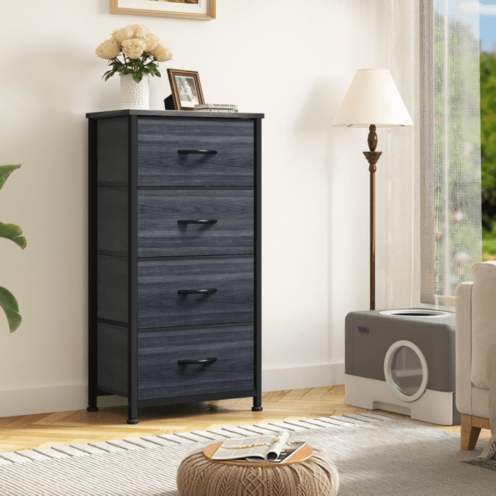 4 Drawers Dresser, Dresser for Bedroom, Fabric Storage Tower, Chest of Drawers, Organizer Unit for Closets, Living Room, Sturdy Steel Frame, Wooden Top, Easy Pull Fabric Bins - Image 2