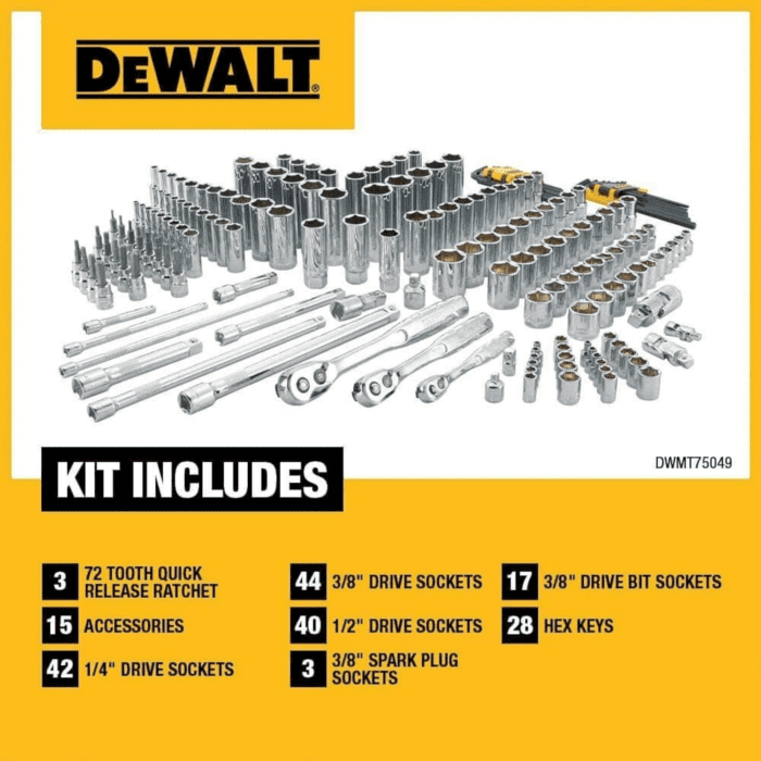 Mechanics Tool Set, SAE and Metric, 1/2, 1/4, 3/8 Drive Sizes, 192-Piece (DWMT75049) - Image 4