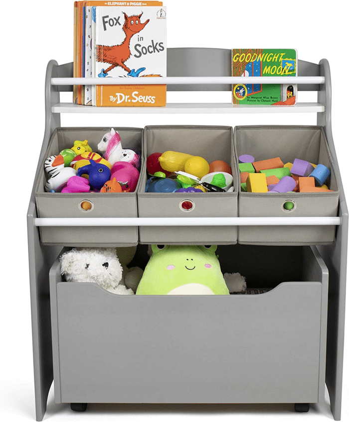 3-In-1 Toddler Size Storage Organizer with Rolling Toy Box, Grey - Image 4