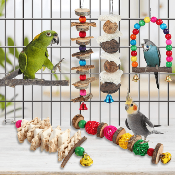 Bird Perch Bird Toys Parakeet Toys,6 Pack Bird Cage Accessories Wooden Chew Toys Perch Stand for Parrot Conure Cockatiel Lovebird Parrotlet Budgie Finches and Other Small to Medium Sized Birds - Image 2