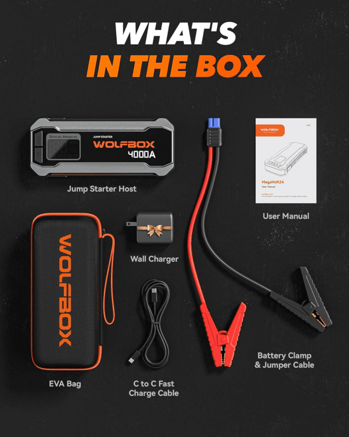 4000A Jump Starter,12V Car Battery Jump Starter with 65W Quick Charger,Led Display,24000Mah Portable Jump Starter Battery Pack(10L Gas 10L Diesel Engine) with Booster,Led Light,Jumper Cables - Image 6