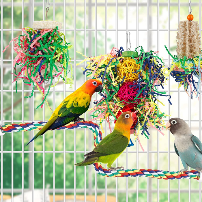 Bird Toys Bird Shredding Foraging Toys Parakeet Toy Chewing Hanging Toy Bird Shredded Paper Bird Cage Accessories Bird Rope Perch for Conure Cockatiel Budgies Lovebird Parrotlet (Without Rope Perch) - Image 2