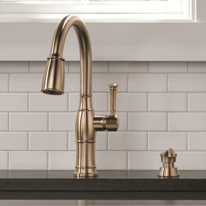 Valdosta Champagne Bronze Single Handle Pull-Down Kitchen Faucet with Sprayer (Deck Plate and Soap Dispenser Included)