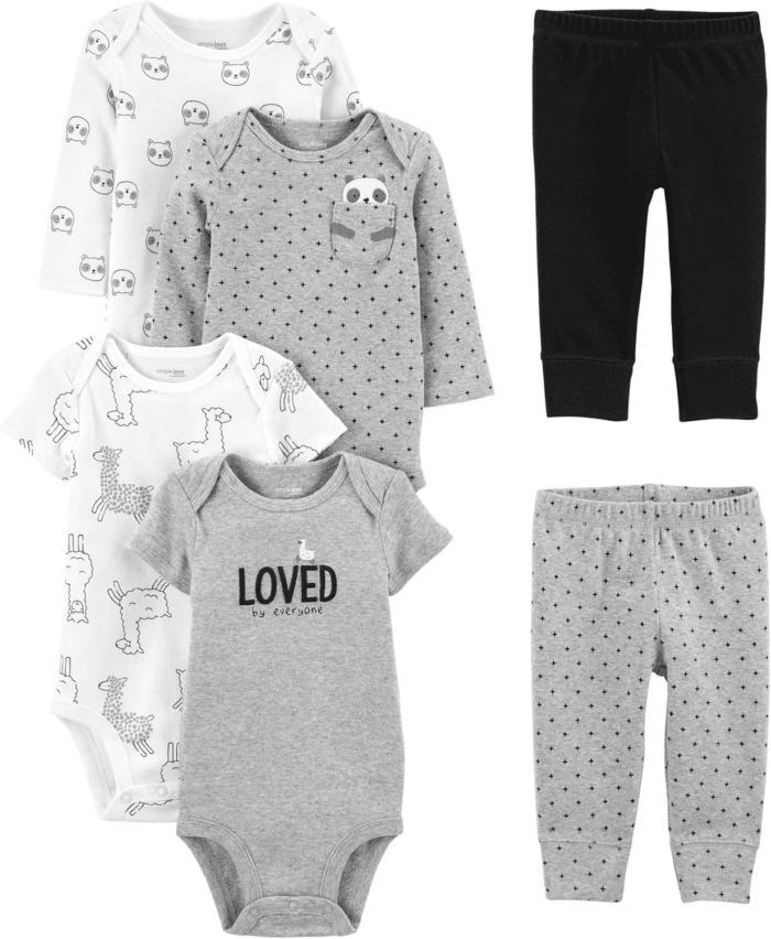 Unisex-Baby 6-Piece Bodysuits (Short and Long Sleeve) and Pants Set