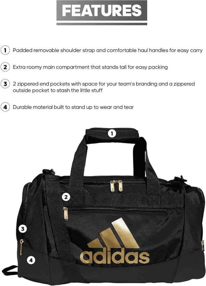 Unisex Adult Defender 4.0 Duffel, Durable Athletic Sports Gym Travel Bag for Men and Women, Black/Gold Metallic, Small (38 L) - Image 2