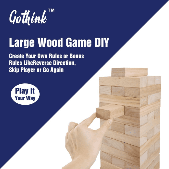 Giant Tumble Tower Game, Large Tumbling Tower Stack to over 4 FT 54Pcs Wooden Jumbo Blocks for outside Yard Games with Carry Case Timber Stacking Game Night Toy Gift for Kids Adults Family - Image 5