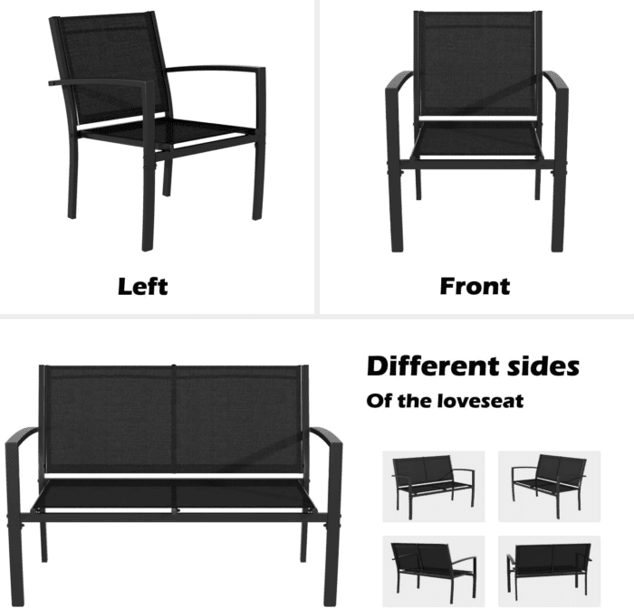 4 Pieces Patio Furniture Set, Outdoor Conversation Sets for Patio, Lawn, Garden, Poolside with a Glass Coffee Table, Black - Image 7