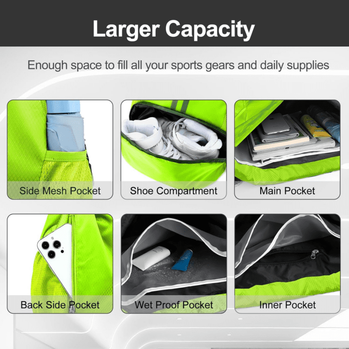 Sports Drawstring Backpack - String Swim Gym Bag with Shoes Compartment and Wet Proof Pocket for Women&Men (Green) - Image 4