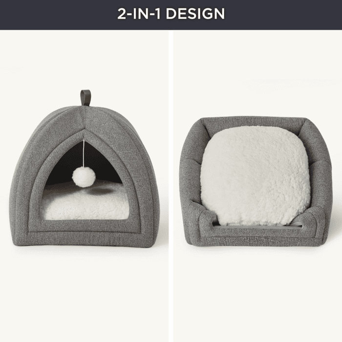 Cat Beds for Indoor Cats - 2 in 1 Cat Cave for Kittens and Small Pets, Foldable Cat House Tent with Removable Washable Cushioned Pillow, Cat Hideaway with Non-Slip Bottom, Grey, 16 Inches - Image 5