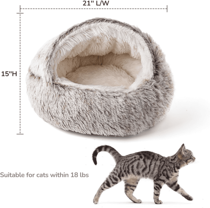 Cat Bed, Plush Hooded Cat Beds for Indoor Cats, Calming Cat Nest, Self Warming Cat Bed Cave, Cozy Cat Pod for Indoor Cat or Small Dog, Removable Washable Cat Cove with Non-Slip Bottom - Image 7