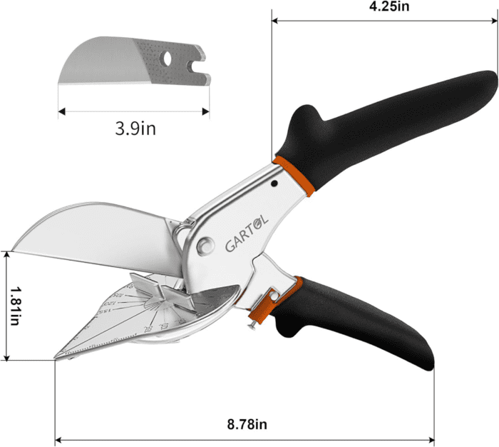 Multifunctional Trunking/Miter Shears for Angular Cutting of Moulding and Trim, Adjustable at 45 to 135 Degree, Hand Tools for Cutting Soft Wood, Plastic, PVC, with Replacement Blades - Image 6