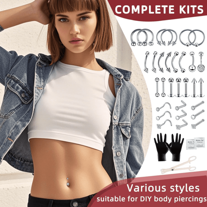 103PCS Piercing Kit for All Body Piercings Stainless Steel Piercing Jewelry with 12G 14G 16G 20G Piercing Needles and Tools for Nose Septum Belly Button Lip Ear Tongue Cartilage Eyebrow Tragus - Image 5