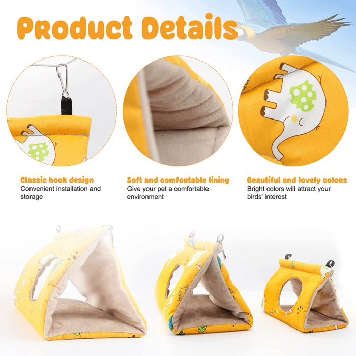 Winter Warm Bird Nest House - Hanging Hammock Velvet Shed Hut Cage Plush Fluffy Birds Hideaway Sleeping Bed Fuzzy for Parrot Parakeet Cockatiels Budgies Lovebird Small（Yellow） - Image 3