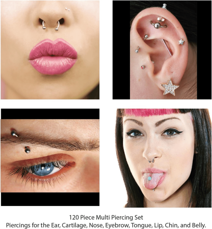 120PC Body Piercing Jewelry - Ear Tragus Cartilage Daith Nose Septum Lip Belly Button - 14G 16G 18G 20G RANDOM Mix - Horseshoes Rings Barbells Studs Industrial - Surgical Steel Acrylic - Image 4