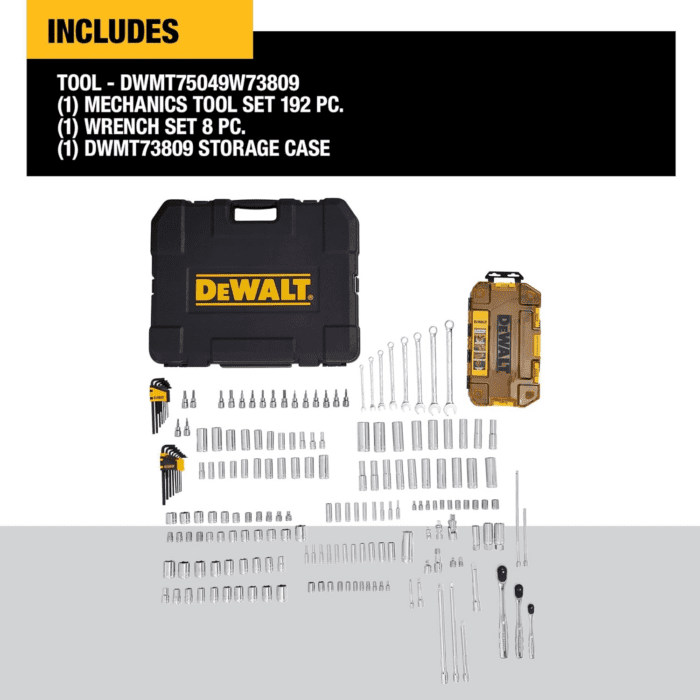 Mechanics Tool Set, SAE and Metric, 1/2, 1/4, 3/8 Drive Sizes, 192-Piece (DWMT75049) - Image 2