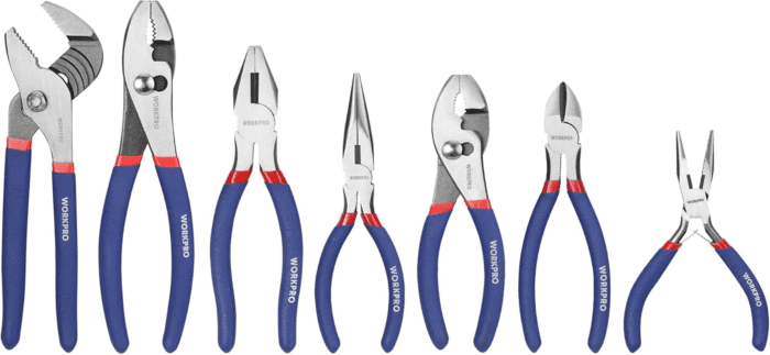 7-Piece  Pliers Set with Groove Joint, Long Nose, Slip Joint, Linesman, and Diagonal Pliers for DIY & Home Use