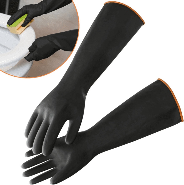 22" Latex Chemical Resistant Gloves, Reusable Heavy Duty Long Rubber Gloves Dishwashing Gloves, Industrial Safety Gloves for Men, Forearm Protection Waterproof Resist Strong Acid, Alkali, Oil, XL Size - Image 5