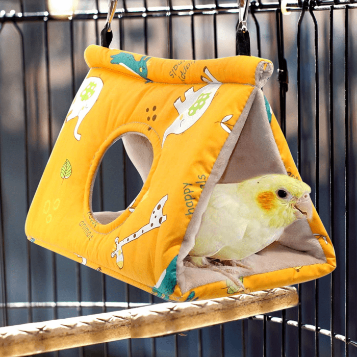 Winter Warm Bird Nest House - Hanging Hammock Velvet Shed Hut Cage Plush Fluffy Birds Hideaway Sleeping Bed Fuzzy for Parrot Parakeet Cockatiels Budgies Lovebird Small（Yellow） - Image 5