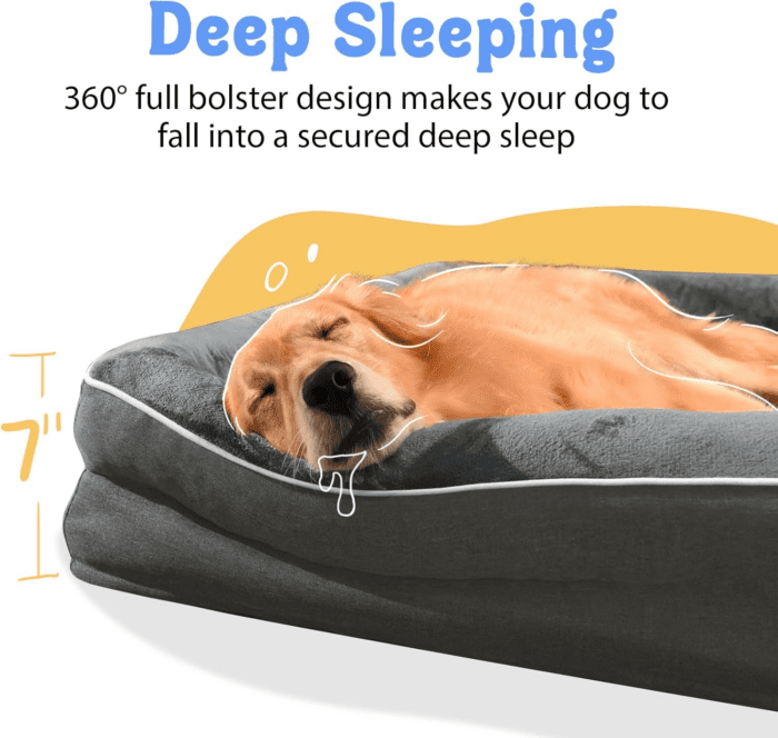 Washable Orthopedic Large Dog Bed - Removable Orthopedic Foam Dog Beds with Bolsters Waterproof Large Dog Bed and Non-Slip Bottom Extra Large Dog Bed Sofa - Image 3