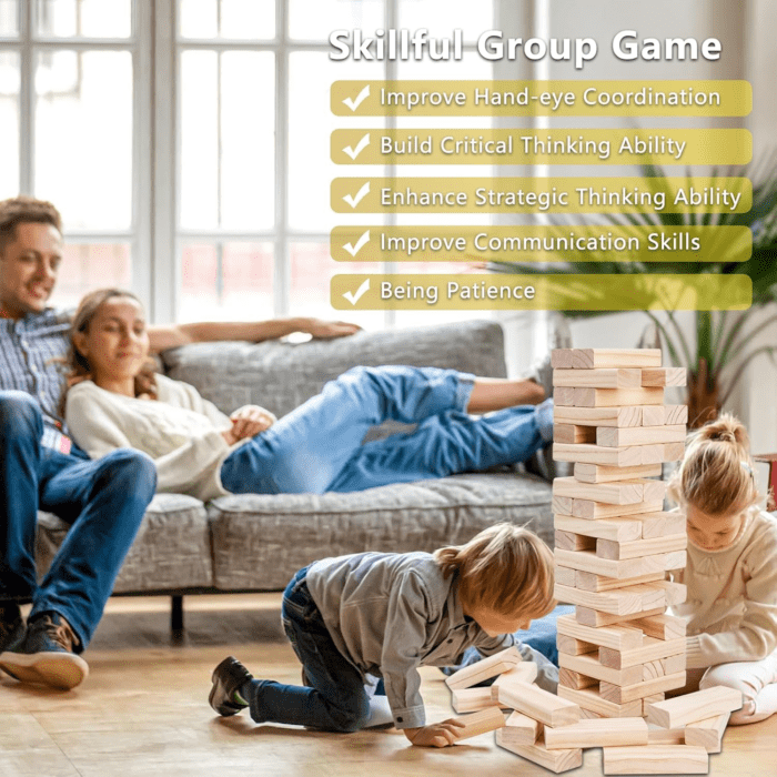 Giant Timber Blocks Games, 56 Blocks Large Tower Outdoor/Indoor Games - Includes Carry Bag and Scoreboard, Wood Stacking Yard Games Grows from 2FT to over 4.2FT for Kids Adults Family - Image 5