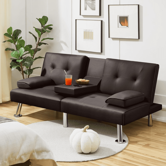 Convertible Sofa Adjustable Couch Sleeper Modern Faux Leather Home Reversible Loveseat, Removable Armrests, 3 Angles, 772Lb Capacity, Espresso - Image 2