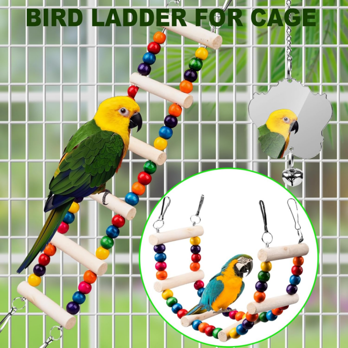 Bird Toys for Parakeets 7Pcs, Wood Parrots Toys Budgie Toys for Bird Cage Accessories, Bird Perch Swings for Small Birds Toys, Conure Cockatiel Toys, Bird Ladder Swing for Parakeets Climbing 18'' - Image 4